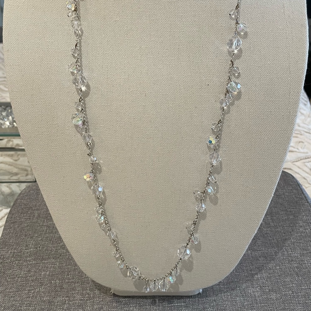 Silver tone multi crystal necklace